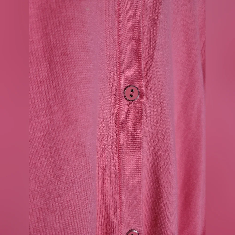 Elle Cardigan Sweater Large Pink Button Front Cotton Rayon Coquette Girl Pretty